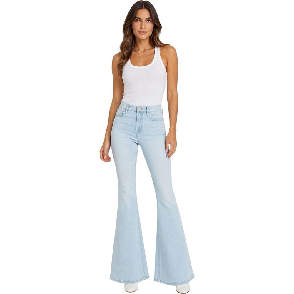 FRAME Le Pixie High Super Flare Jeans Pacifica Wash High Rise Stretch Denim. 27